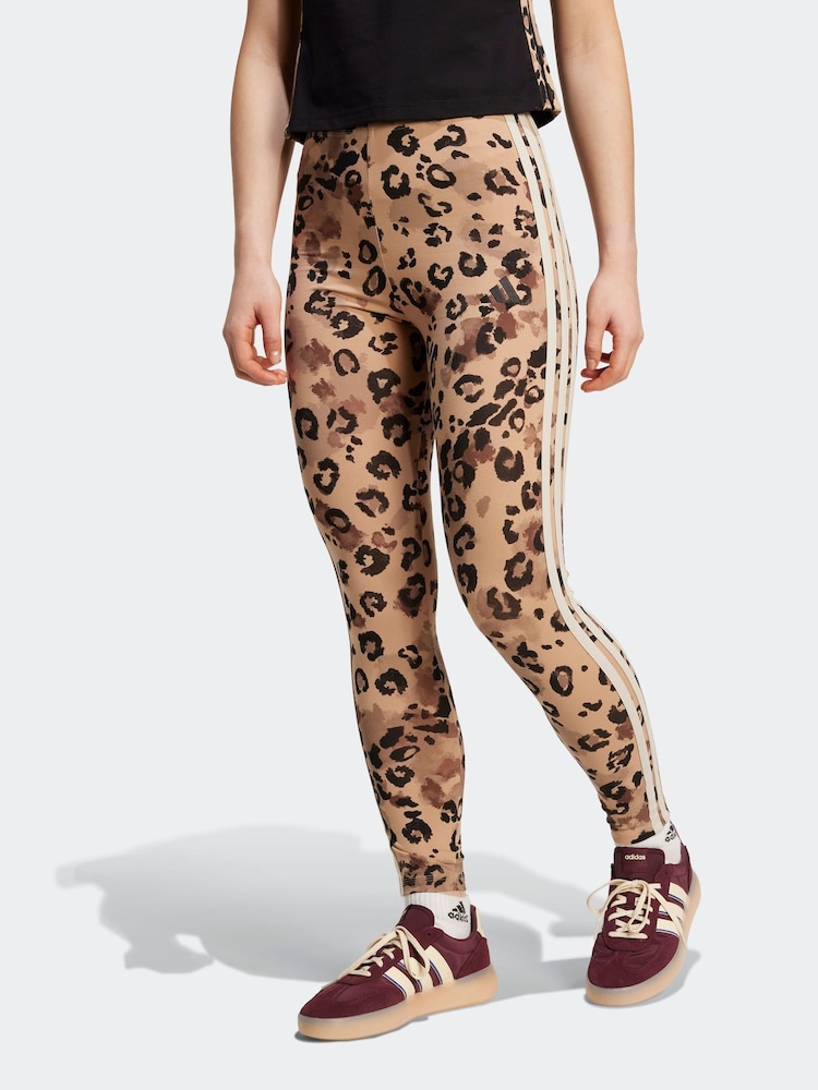 adidas Natural Animal Print 3-Stripes High Rise Cotton Leggings - Image 1 of 6