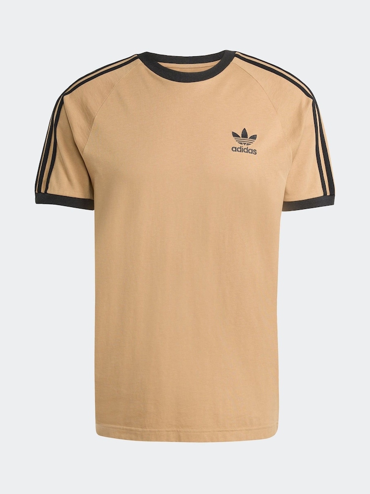 adidas Brown Adicolor Classics 3-Stripes 100% Cotton T-Shirt - Image 6 of 6