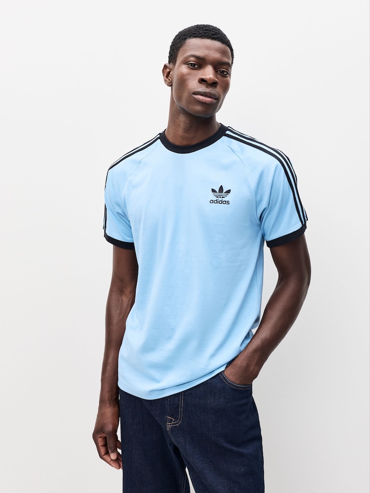 adidas Blue Sky Adicolor Classics 3-Stripes 100% Cotton T-Shirt - Image 1 of 6 adidas Blue Sky Adicolor Classics 3-Stripes 100% Cotton T-Shirt - Image 1 of 6