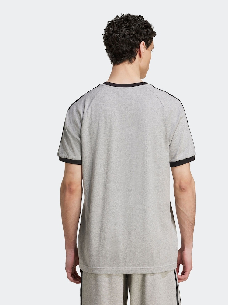 adidas Grey Light Adicolor Classics 3-Stripes 100% Cotton T-Shirt - Image 2 of 6