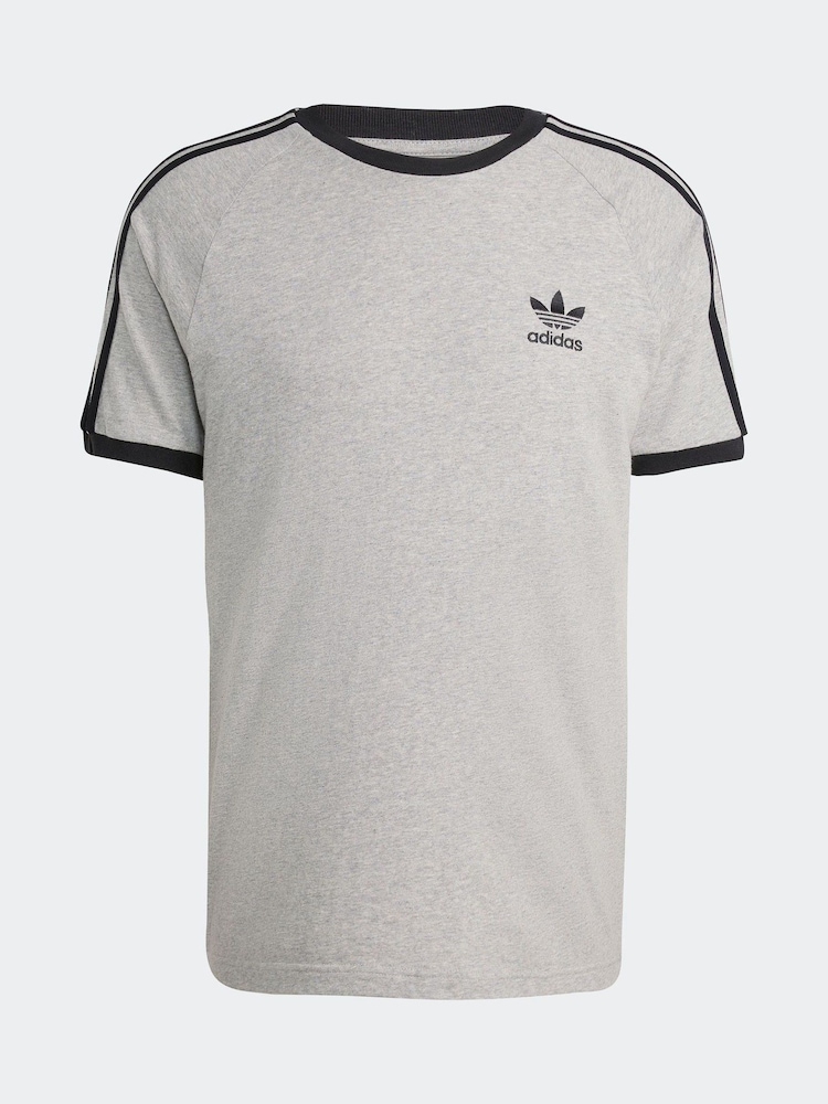 adidas Grey Light Adicolor Classics 3-Stripes 100% Cotton T-Shirt - Image 6 of 6