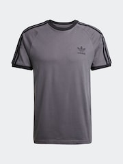 adidas Grey Dark Adicolor Classics 3-Stripes 100% Cotton T-Shirt - Image 6 of 6