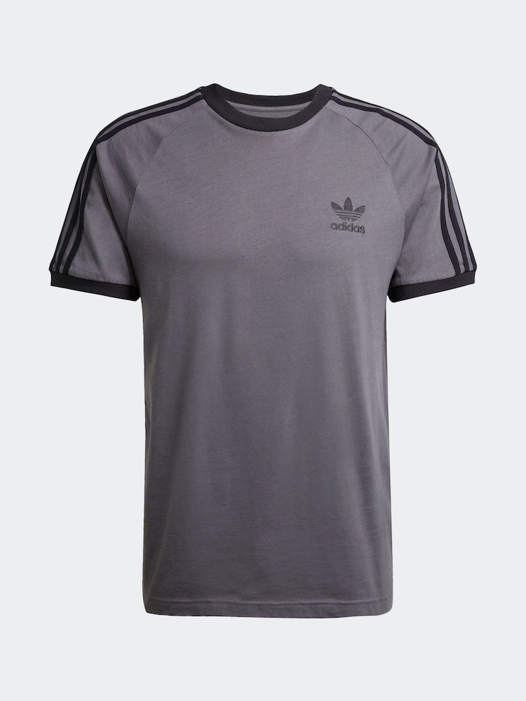 adidas Grey Dark Adicolor Classics 3-Stripes 100% Cotton T-Shirt - Image 6 of 6