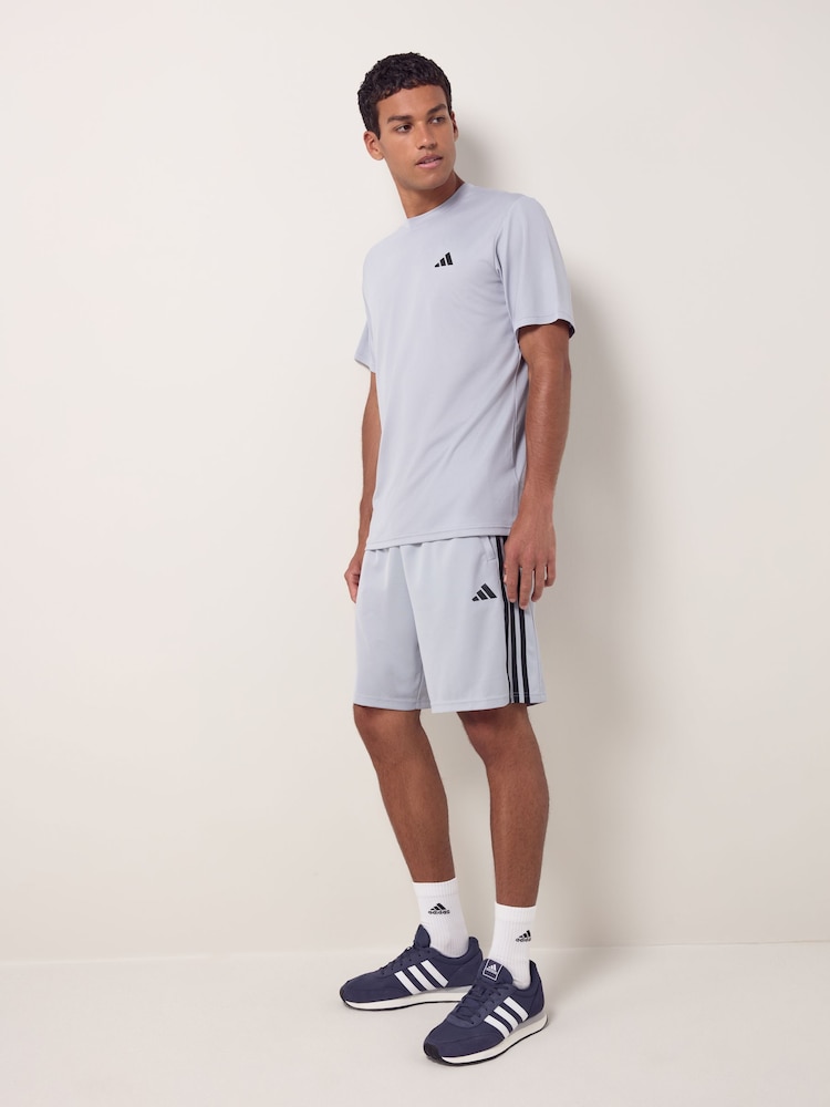 adidas Grey Train Essentials Piqué 3-Stripes Training Shorts - Image 2 of 6