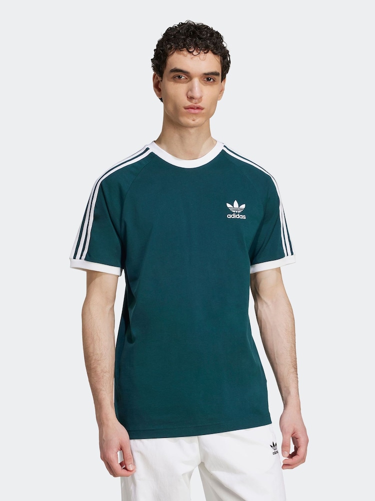 adidas Green Adicolor Classics 3-Stripes 100% Cotton T-Shirt - Image 1 of 6