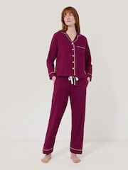 Jigsaw Purple Herringbone 100% Cotton Pyjamas Set - Image 1 of 6