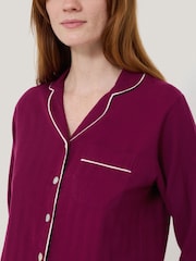 Jigsaw Purple Herringbone 100% Cotton Pyjamas Set - Image 2 of 6