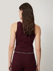 Jigsaw Red 100% Cotton Pointelle Vest Top - Image 4 of 7