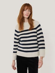 Jigsaw Blue Cotton Blend Stripe Jumper - Image 1 of 7