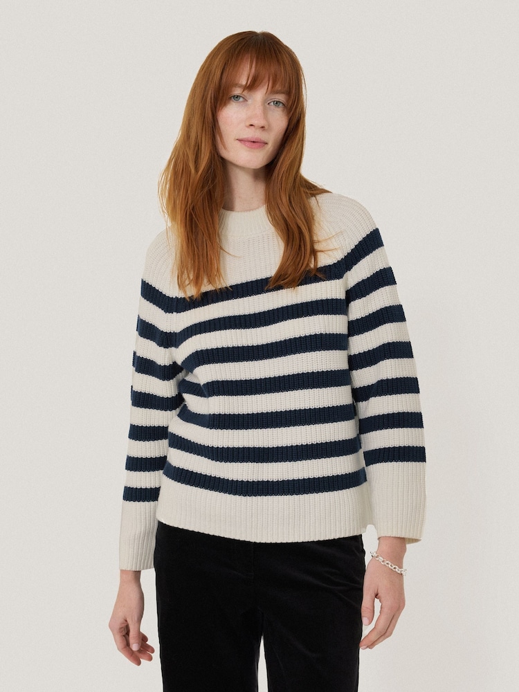 Jigsaw Blue Cotton Blend Stripe Jumper - Image 1 of 7