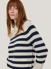 Jigsaw Blue Cotton Blend Stripe Jumper - Image 2 of 7