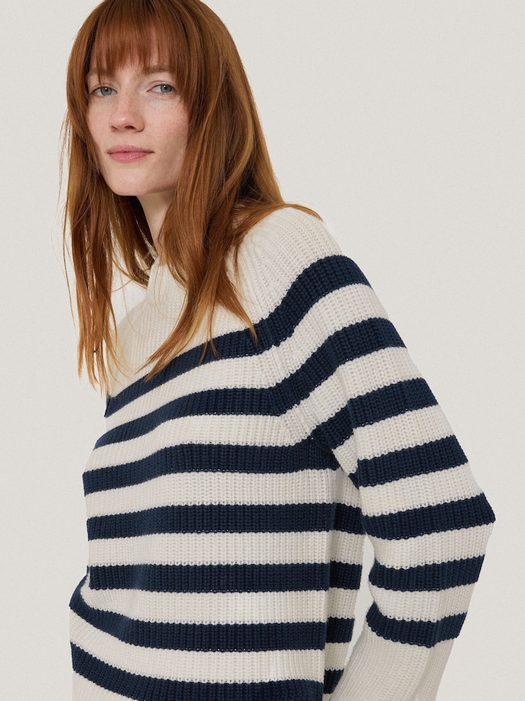 Jigsaw Blue Cotton Blend Stripe Jumper - Image 2 of 7