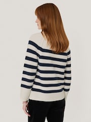 Jigsaw Blue Cotton Blend Stripe Jumper - Image 5 of 7