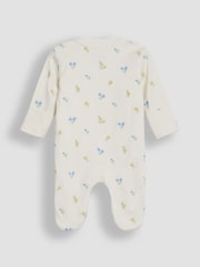 JoJo Maman Bébé Cream 100% Organic Cotton Floral Embroidered Sleepsuit & Hat Set - Image 6 of 7