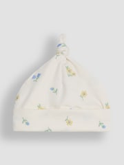 JoJo Maman Bébé Cream 100% Organic Cotton Floral Embroidered Sleepsuit & Hat Set - Image 7 of 7