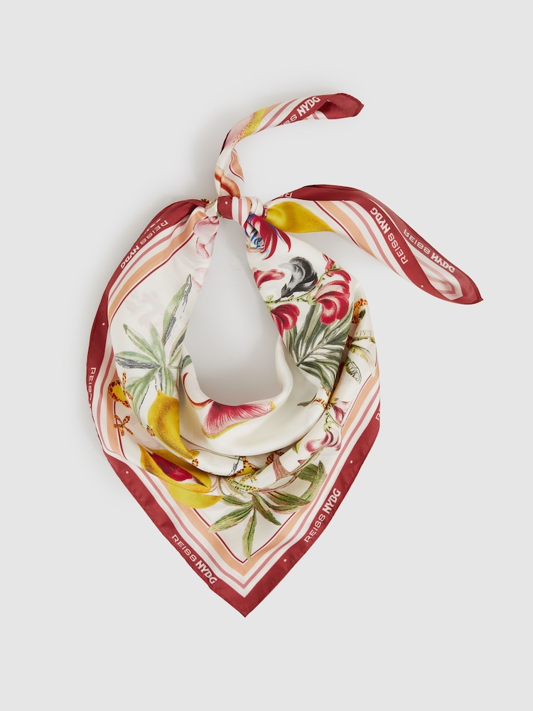 Reiss White Leila Reiss | NYBG Silk Floral-Print Scarf - Image 1 of 7 Reiss White Leila Reiss | NYBG Silk Floral-Print Scarf - Image 1 of 7