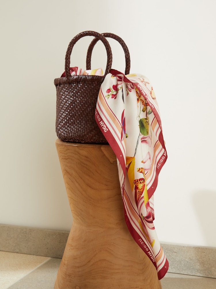 Reiss White Leila NYBG Silk Floral-Print Scarf - Image 7 of 7