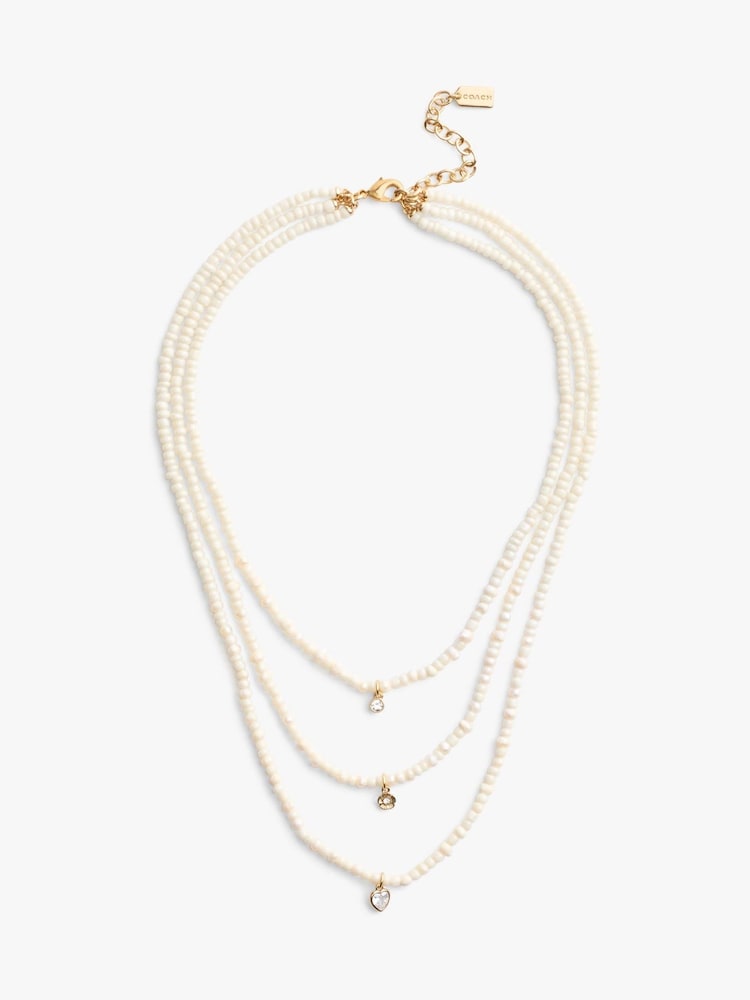 COACH Gold Tone Pearl Multilayer Charm Necklace - Image 1 of 3