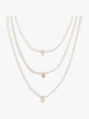 COACH Gold Tone Pearl Multilayer Charm Necklace - Image 2 of 3
