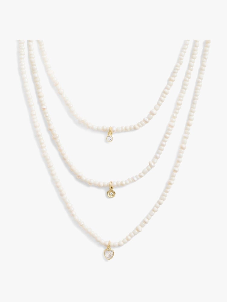 COACH Gold Tone Pearl Multilayer Charm Necklace - Image 2 of 3