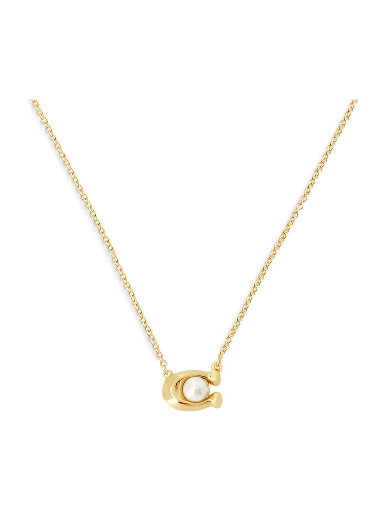 COACH Gold Tone Pearl Signature Pendant Necklace - Image 2 of 4