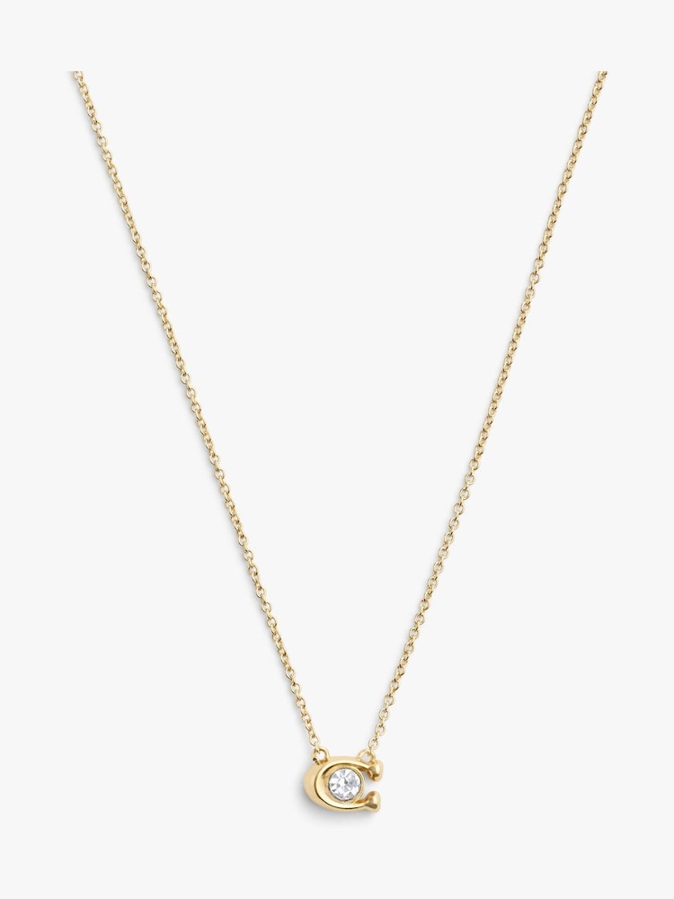 COACH Gold Tone Signature C Stone Pendant Necklace - Image 2 of 2