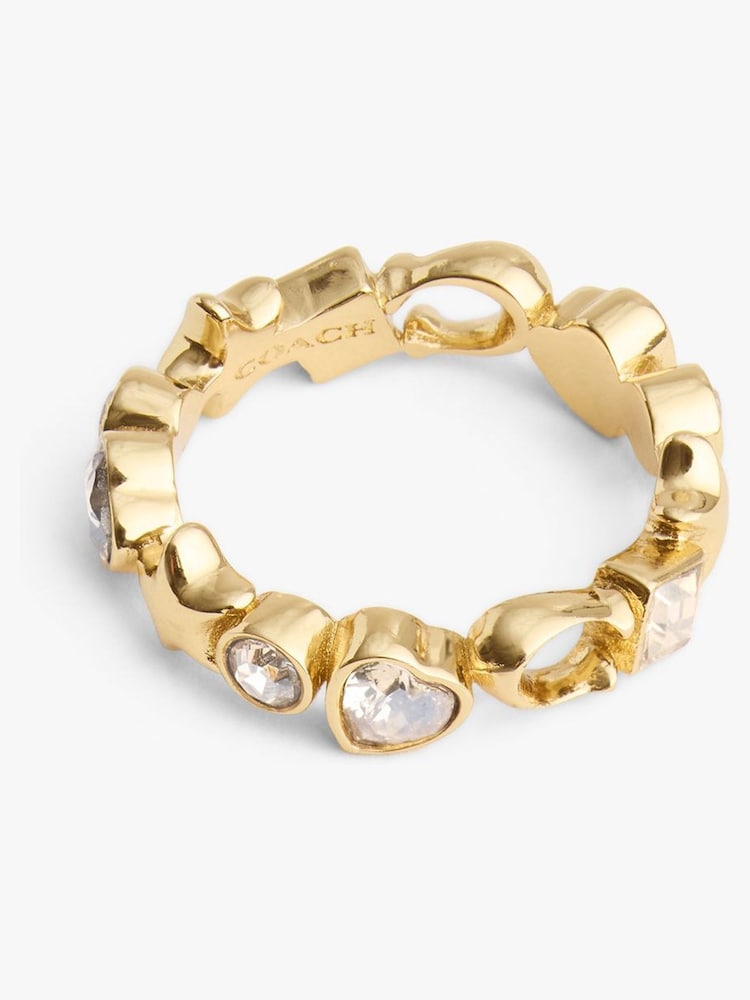COACH Gold Tone Star Heart Mix Band Ring - Image 1 of 3 COACH Gold Tone Star Heart Mix Band Ring - Image 1 of 3