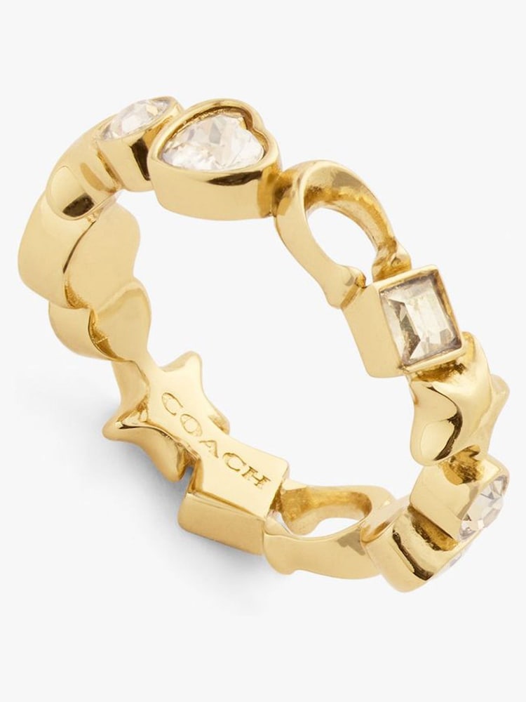 COACH Gold Tone Star Heart Mix Band Ring - Image 2 of 3 COACH Gold Tone Star Heart Mix Band Ring - Image 2 of 3
