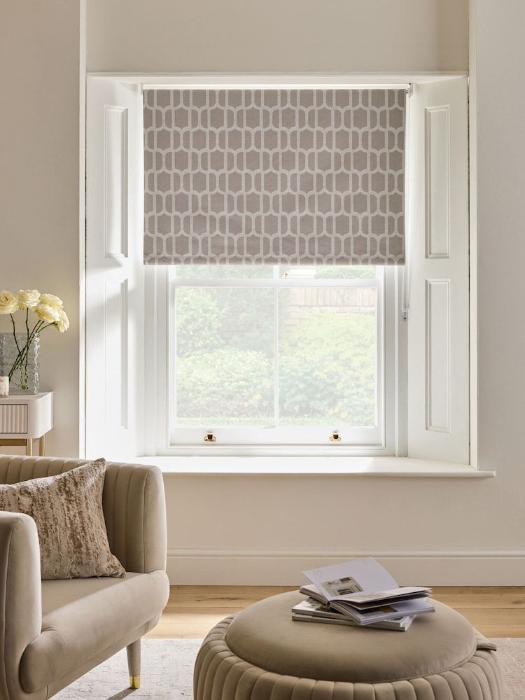 Mink Natural Geometric Print Ready Made Blackout Roller Blind - Image 1 of 6