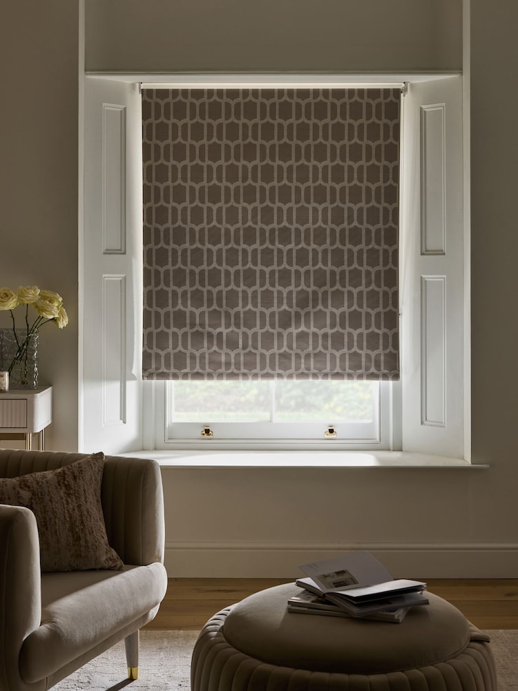 Mink Natural Geometric Print Ready Made Blackout Roller Blind - Image 2 of 6