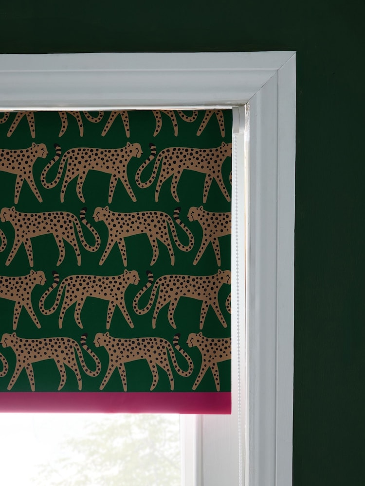 Green Ready Made Blackout Bathroom Roller Cheetah Print Blinds - Image 6 of 6