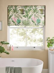 Green/Pink Ready Made Blackout Bathroom Roller Tropical Leaf Print Blinds - Image 1 of 6