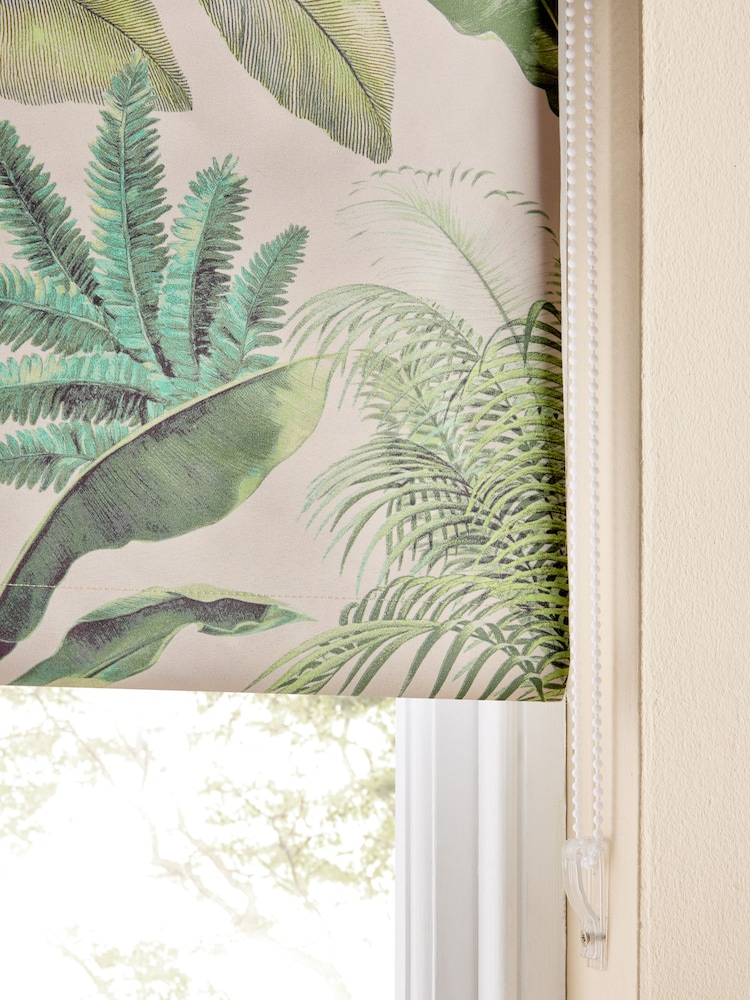 Green/Pink Ready Made Blackout Bathroom Roller Tropical Leaf Print Blinds - Image 2 of 6