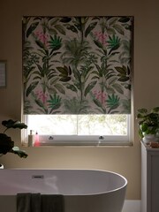 Green/Pink Ready Made Blackout Bathroom Roller Tropical Leaf Print Blinds - Image 5 of 6