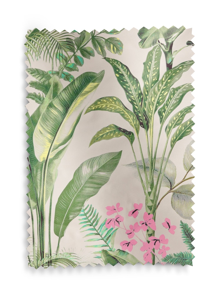 Green/Pink Ready Made Blackout Bathroom Roller Tropical Leaf Print Blinds - Image 6 of 6
