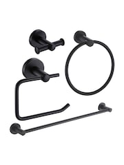 Showerdrape Set of 4 Black Modernity Robe Hook Toilet Roll Ring - Image 1 of 5