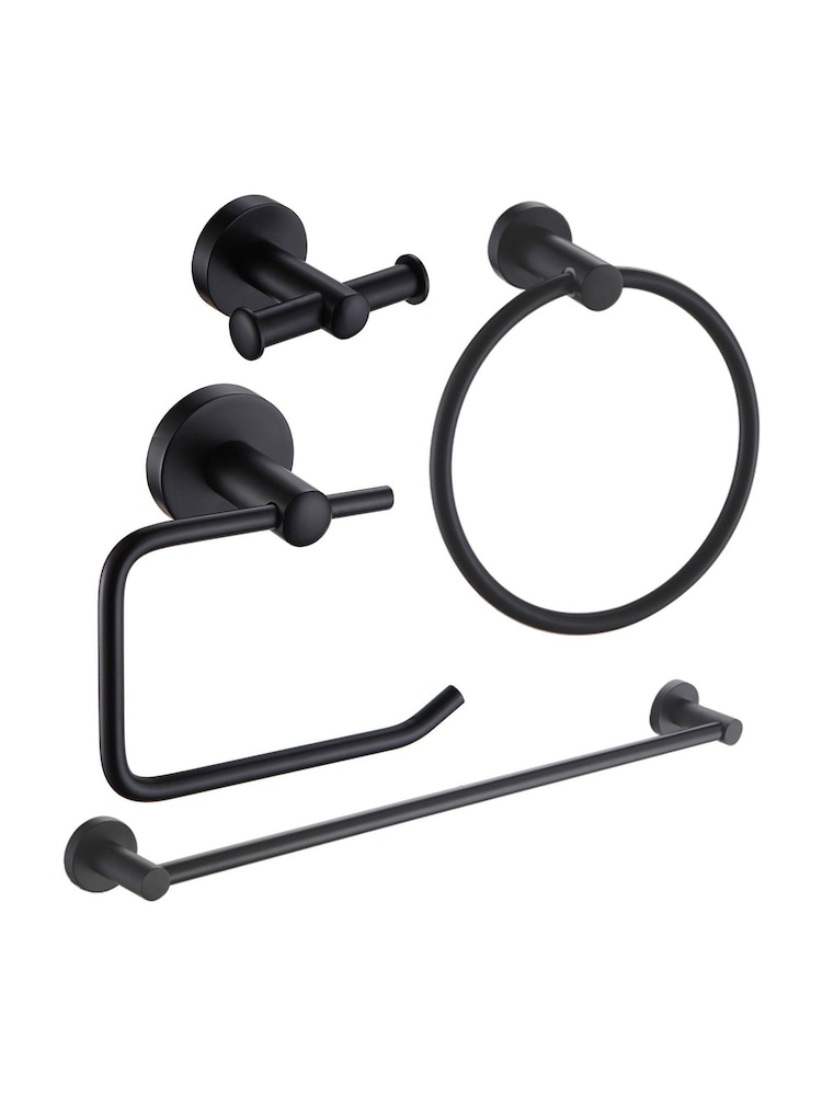 Showerdrape Set of 4 Black Modernity Robe Hook Toilet Roll Ring - Image 1 of 5