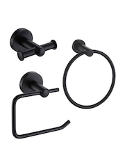 Showerdrape Set of 3 Black Modernity Robe Hook Toilet Roll Holder Ring - Image 1 of 4