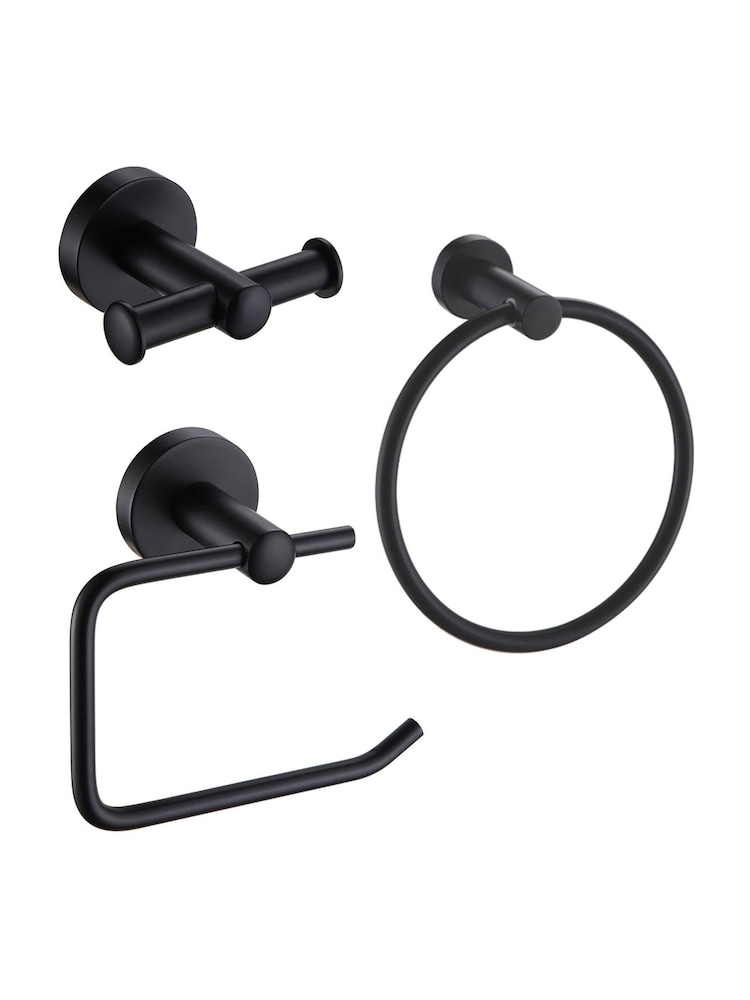 Showerdrape Set of 3 Black Modernity Robe Hook Toilet Roll Holder Ring - Image 1 of 4