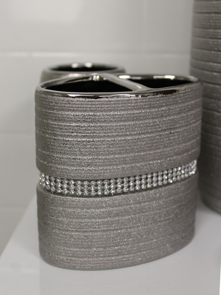 Showerdrape Silver Pzazz Diamante Bathroom Sink Toothbrush Holder - Image 1 of 3
