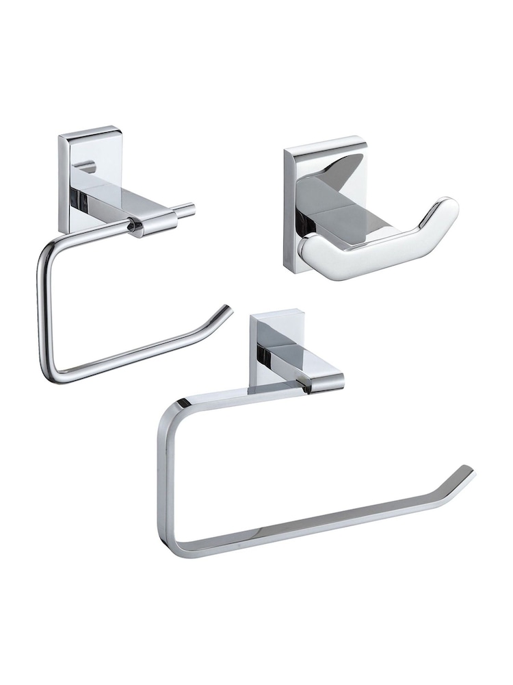 Showerdrape Set of 3 Silver Unity Robe Hook Toilet Roll Holder and T Ring - Image 1 of 4