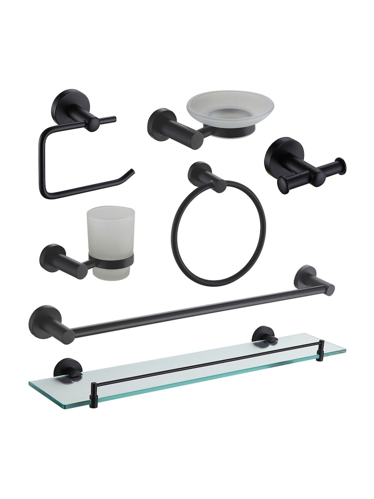 Showerdrape Black Modernity Wall Mounted Bathroom Accessory Complete 7 - Image 1 of 6
