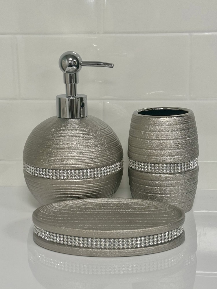 Showerdrape 3 Piece Silver Pzazz Bathroom Sink Accessory Set - Image 1 of 4