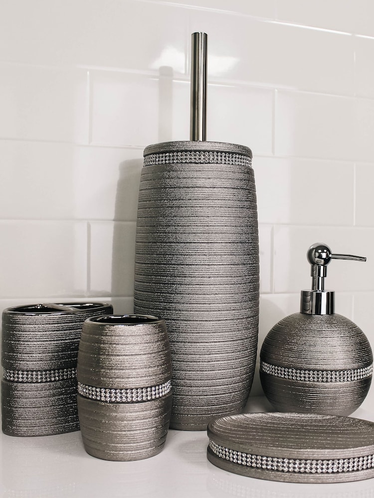 Showerdrape 5 Piece Silver Pzazz Bathroom Accessories Set - Image 1 of 6