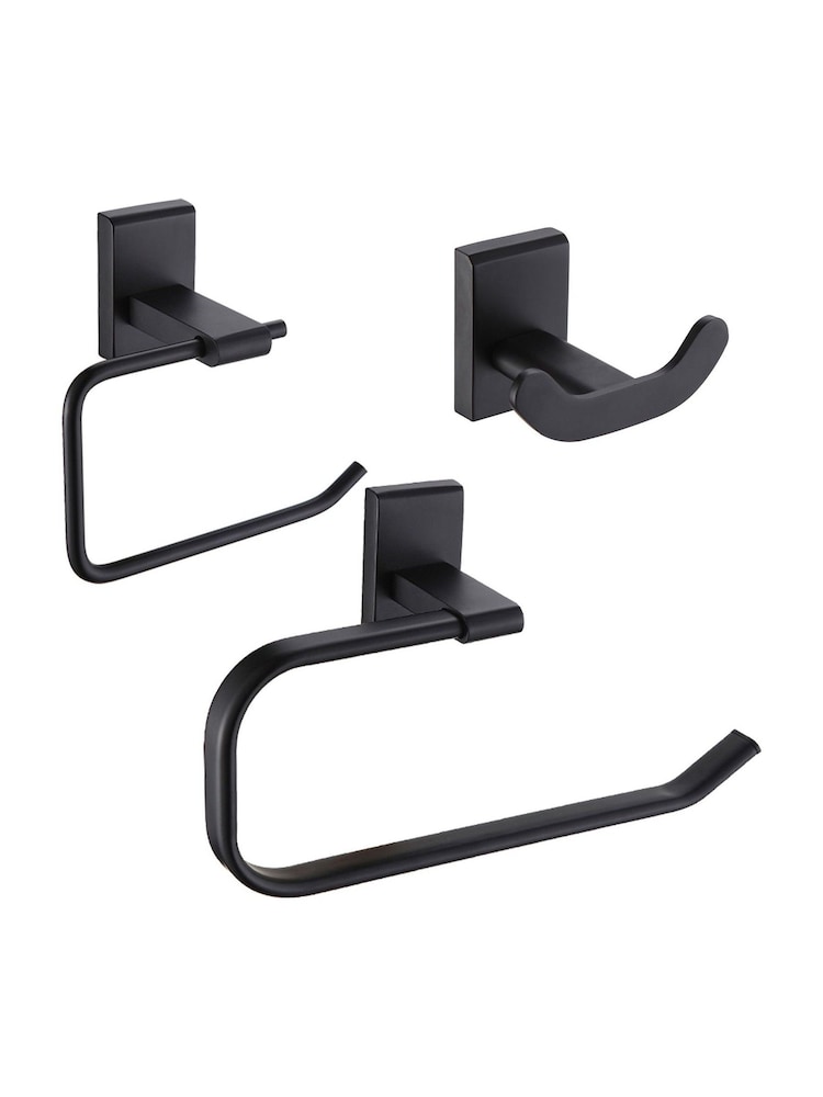 Showerdrape Set of 3 Black Unity Robe Hook Toilet Roll Holder and T Ring - Image 1 of 4