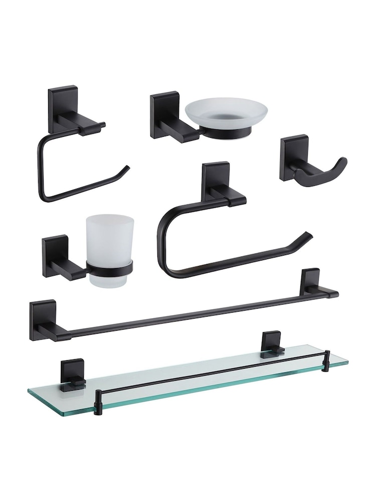 Showerdrape Black Unity Wall Mounted Bathroom Accessory Complete Set 7 - Image 1 of 6