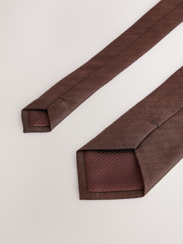 Brown Herringbone Tie with Mother of Pearl Tie Clip - Image 3 of 3