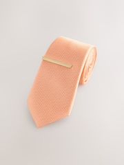 Pink Textured Tie with Tie Clip - Image 1 of 3