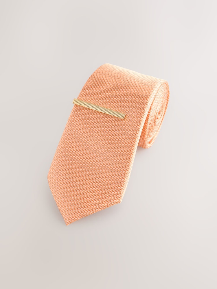 Pink Textured Tie with Tie Clip - Image 1 of 3