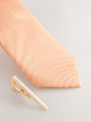 Pink Textured Tie with Tie Clip - Image 2 of 3